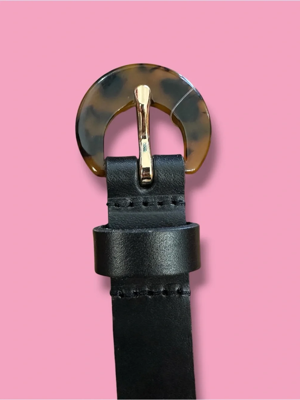 Nordstrom Black Leather Belt with Tortoiseshell-Style Buckle